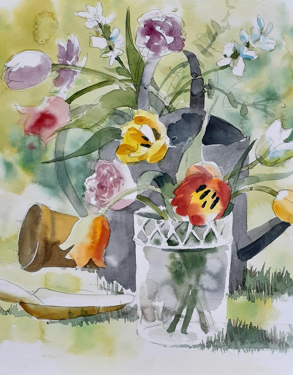 山根さちえの透明水彩ーきれいな色とにじみを使って花と静物を描く