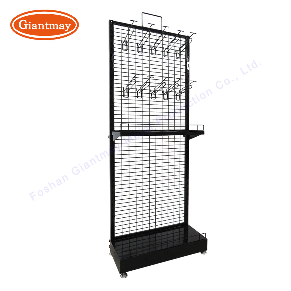 ウォールシェルフ・壁面什器 スチール製メタルグリッドネット什器 壁面