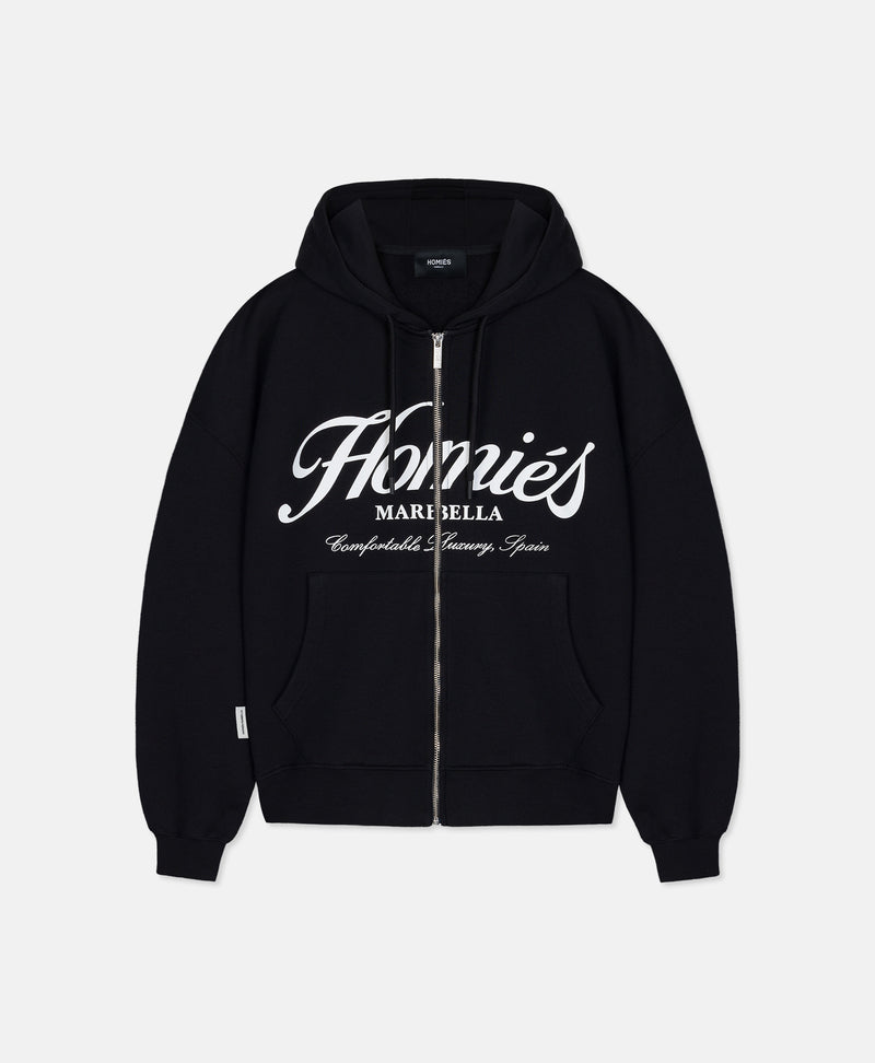 HOMIÉS ESSENTIALS ZIPPER HOODIE BLACK – HOMIESMARBELLA