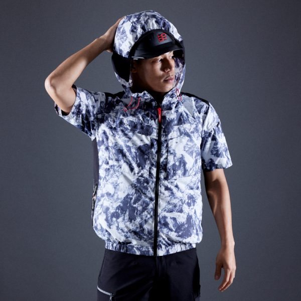 V8817サイドファン半袖フードジャケット 空調機能を取り入れたファン