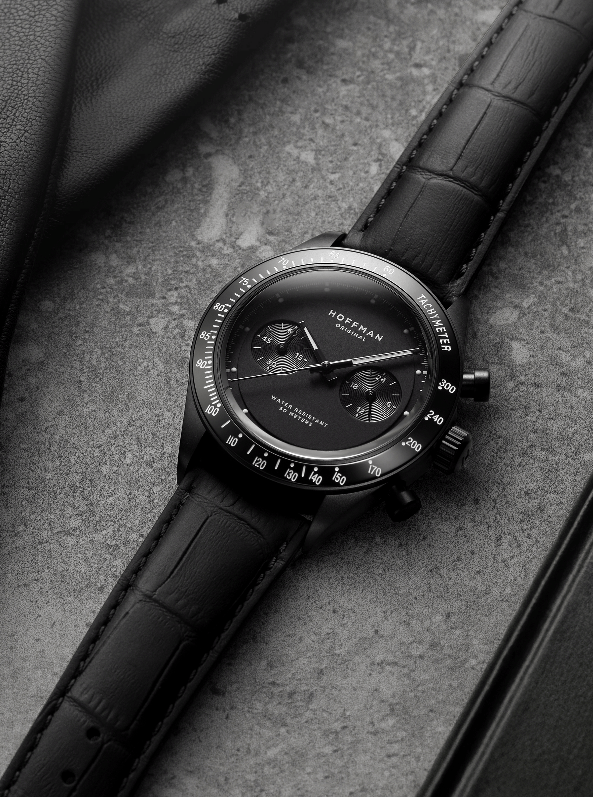 Chronograph 40mm - Black PVD | Black Dial | Sports Watch – HOFFMAN