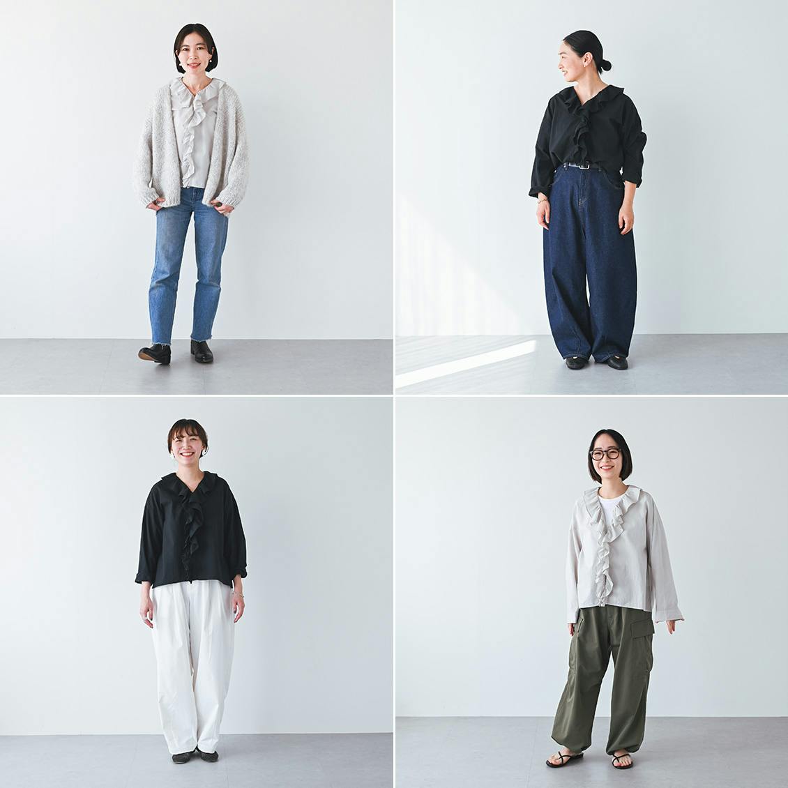 着用レビュー】オリジナルの「フリルブラウス」を4名のスタッフが着て