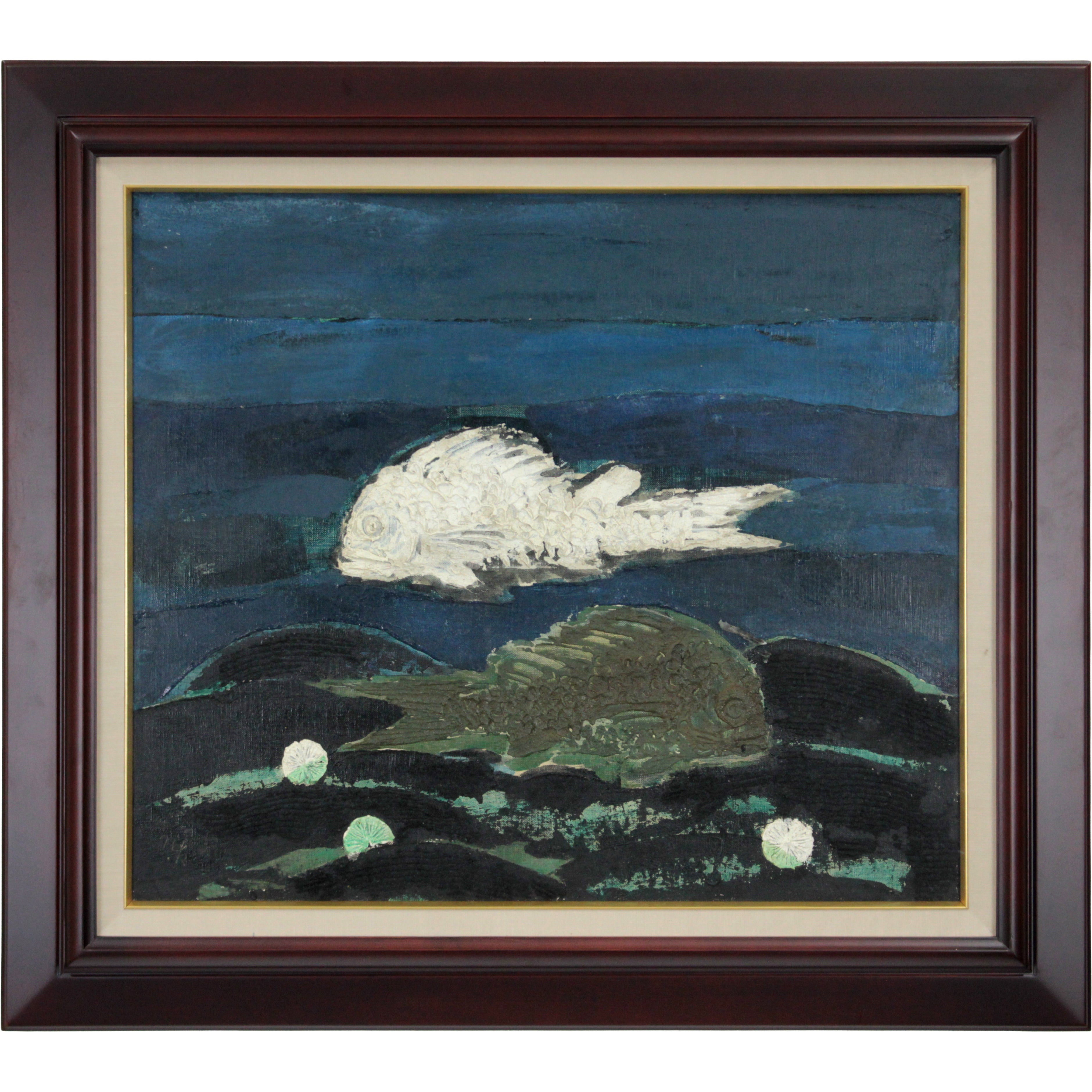国松登 『白い魚』 油彩画 - 北海道画廊