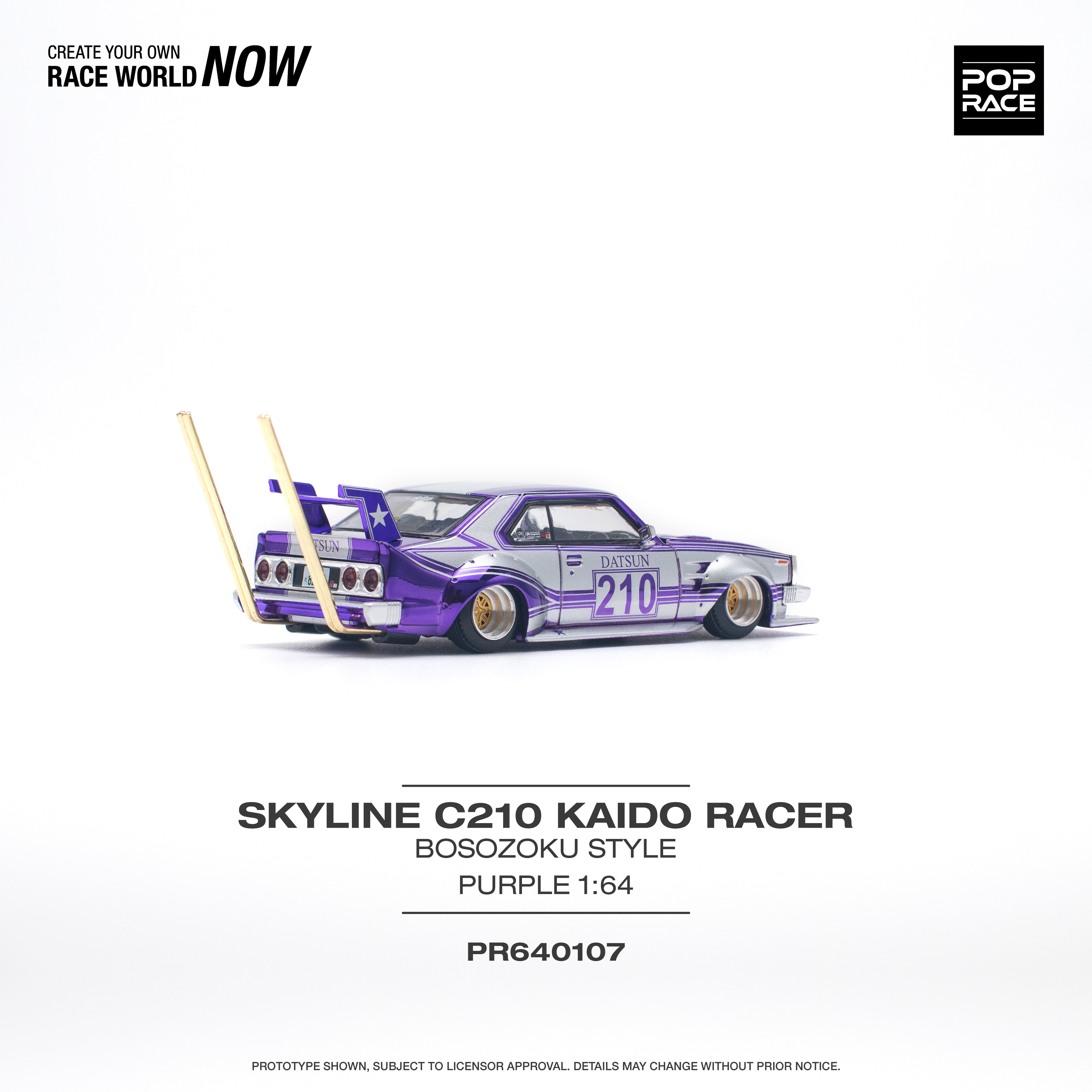 POPRACE 1:64 SKYLINE C210 KAIDO RACER (BOSOZOKU STYLE) PURPLE