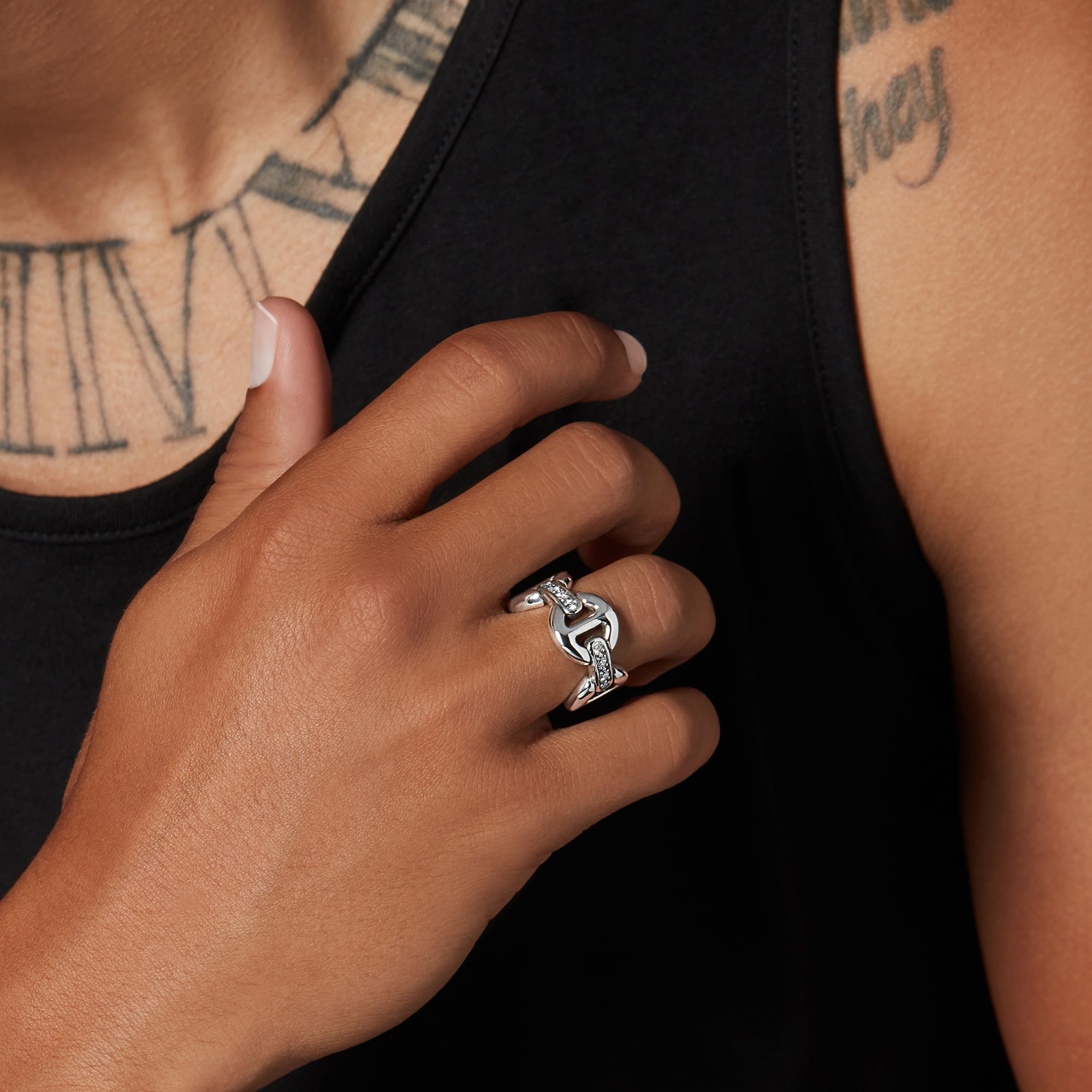 QUAD LINK WITH DIAMONDS｜silver｜Ring｜HOORSENBUHS(ホーセンブース