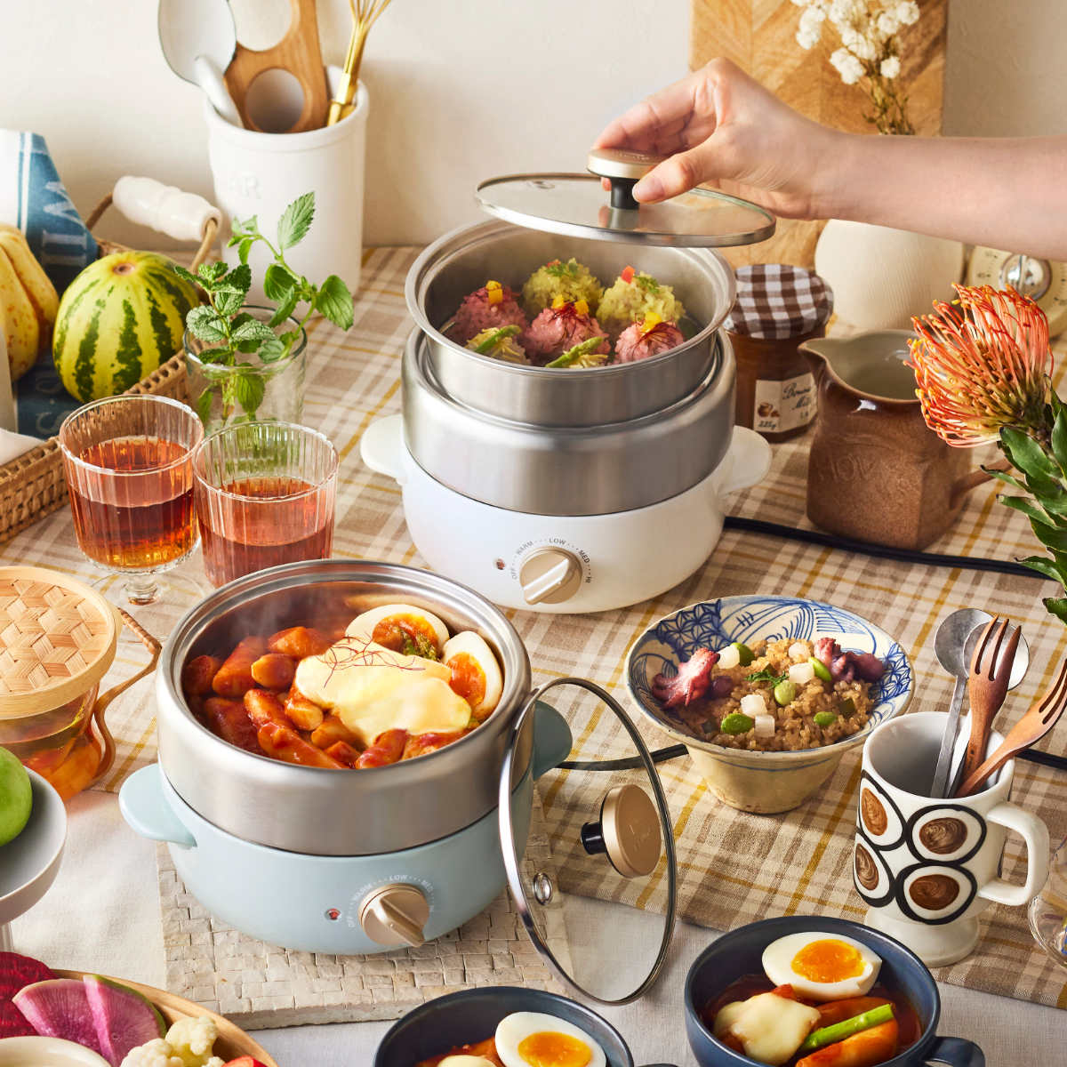 BRUNO コンパクトマルチグリルポット ステンレス蒸し器付き グリル