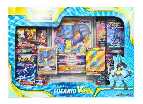 Box Pokémon Escarlate E Violeta Lucario V-astro Cards Cartas Copag