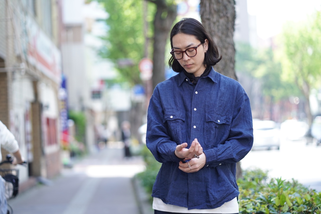 PORTER CLASSIC Roll Up Linen Stripe Shirt | HUES 福岡セレクトショップ