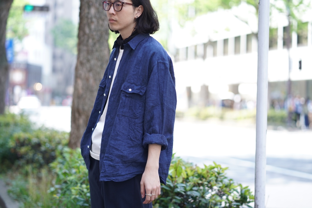PORTER CLASSIC Roll Up Linen Stripe Shirt | HUES 福岡セレクトショップ