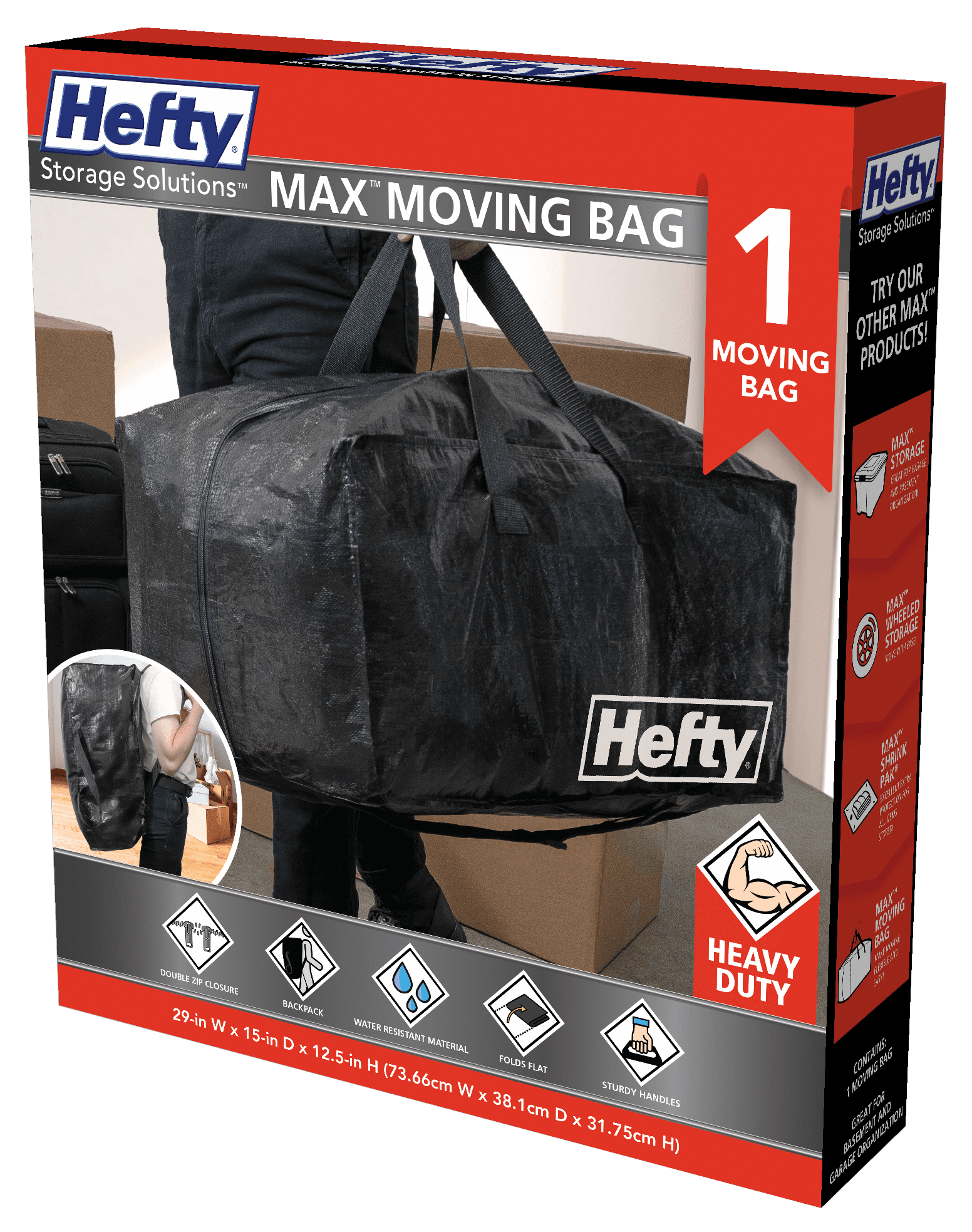 Hefty MAX Moving Bag with Adjustable Handles, Zipper, Closet