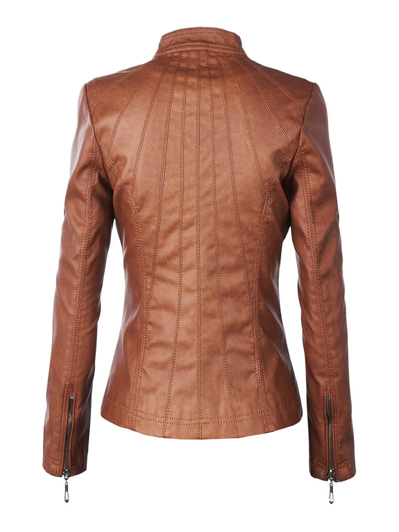 Made by Johnny Women's Faux Leather Moto Biker Jacket, Panelled