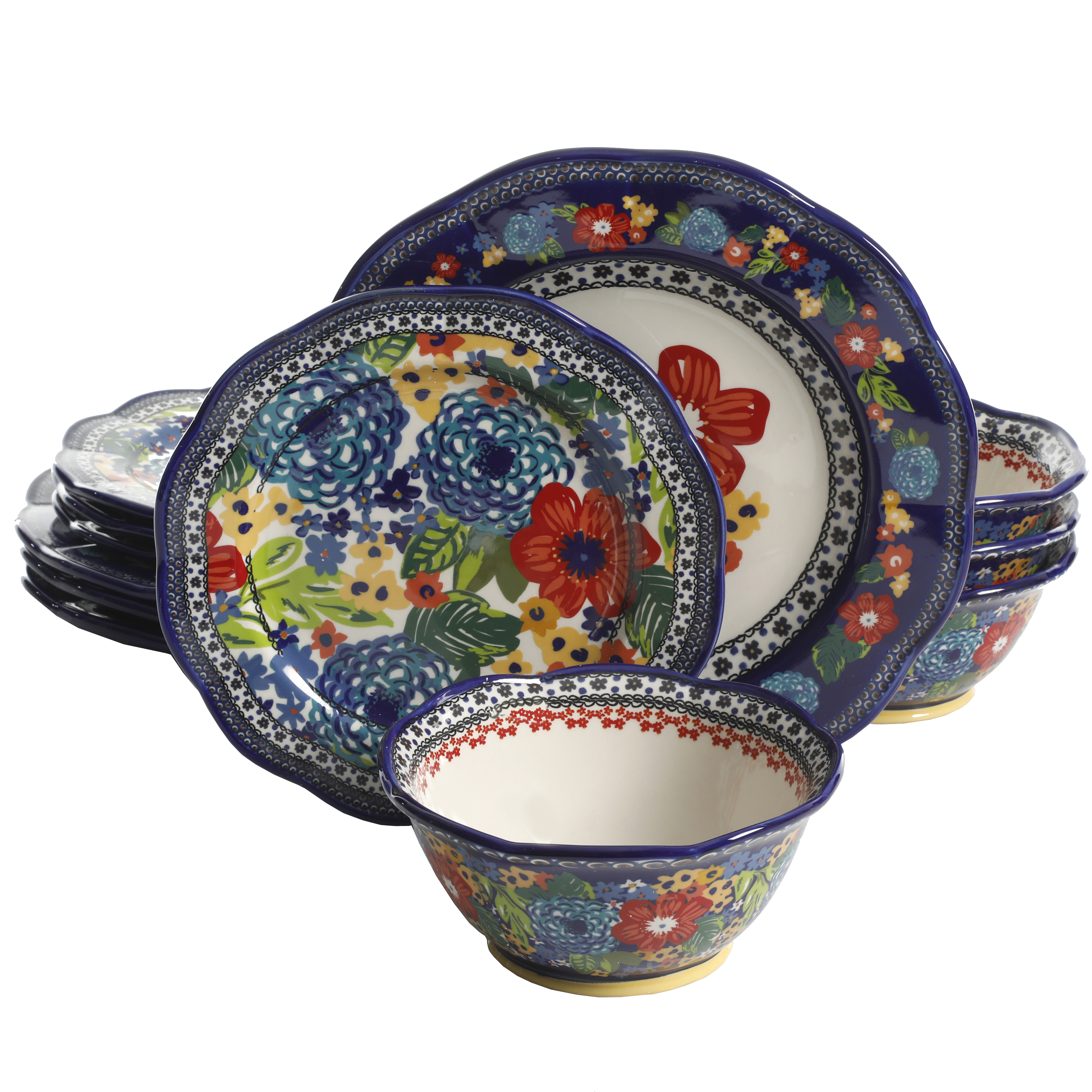 The Pioneer Woman Dazzling Dahlias 12-Piece Dinnerware Set