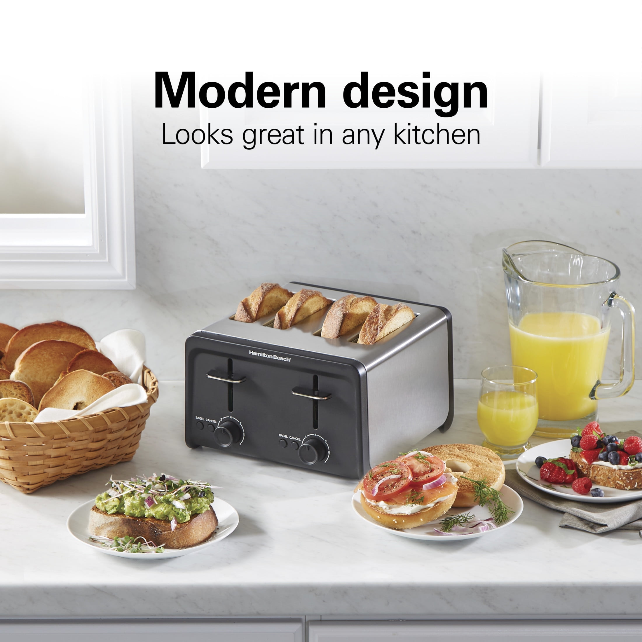 Hamilton Beach 4-Slice Toaster, Wide Slots, Bagel Function, Toast