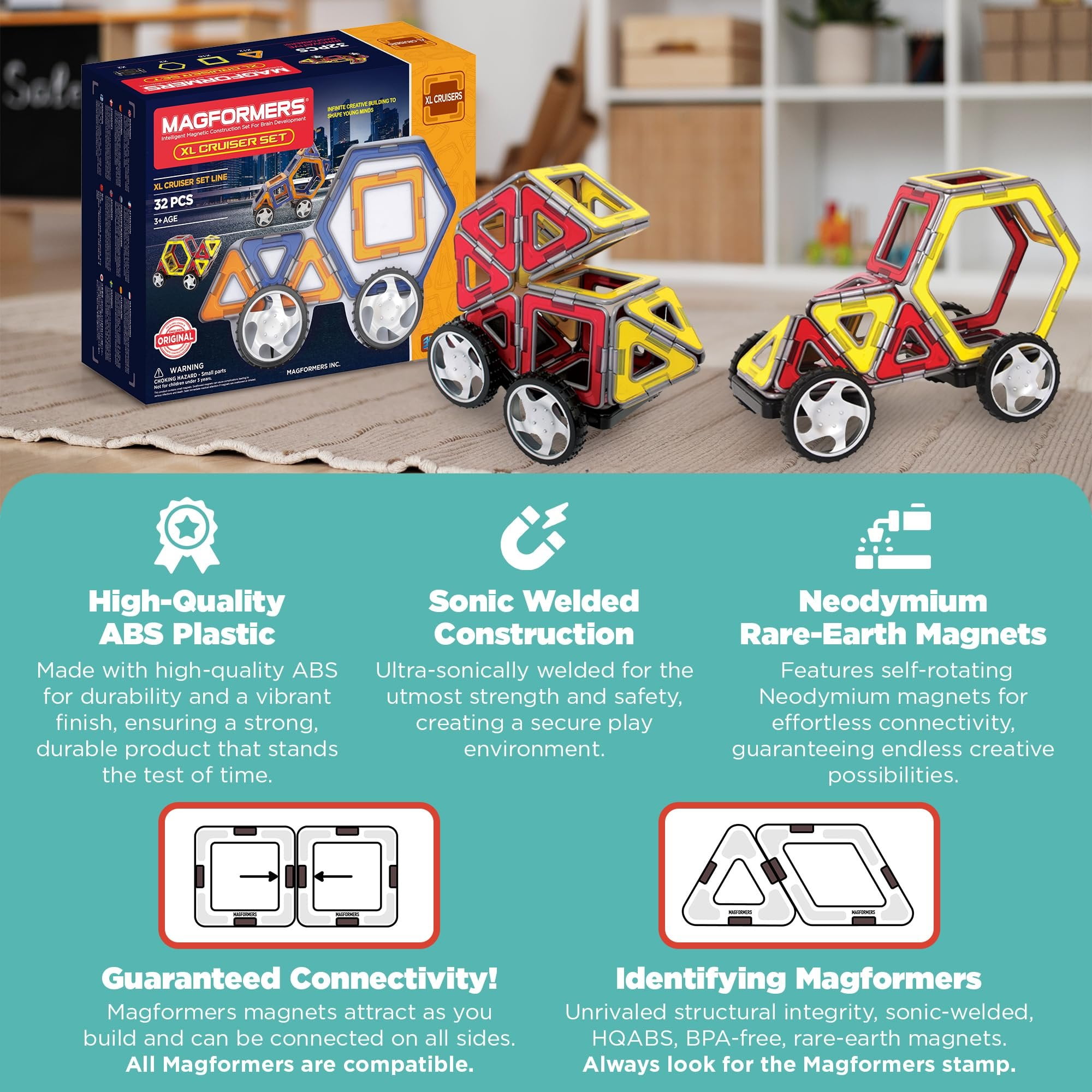 Magformers XL Cruiser Set Multicolor Magnetic Tiles 32 Pieces