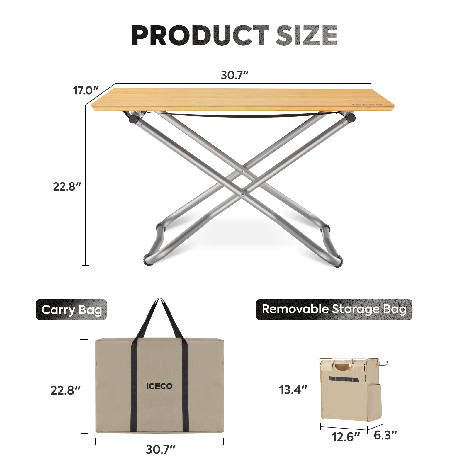 New! Portable Folding Bamboo Camping Table with Storage Bag