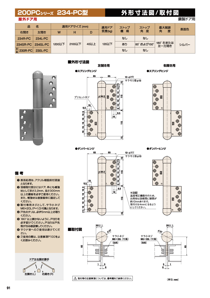 234SR-PC / 234SL-PC｜オートヒンジ丁番型（オート丁番）｜日東工器