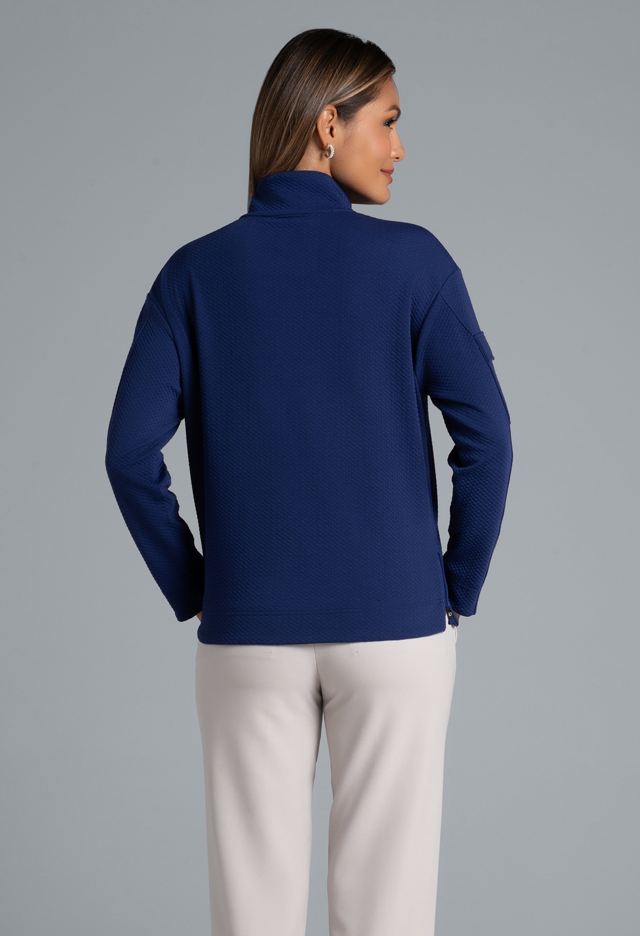 Solid Popcorn Stitch 1/4 Zip Pullover - 42000 | IBKÜL