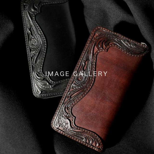 本革 長財布 レザーウォレット デザインカービング アラベスク