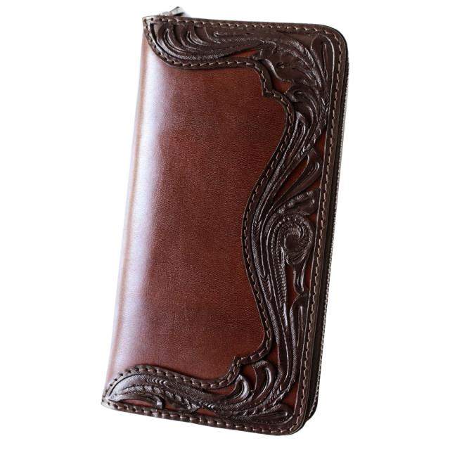 本革 長財布 レザーウォレット デザインカービング アラベスク