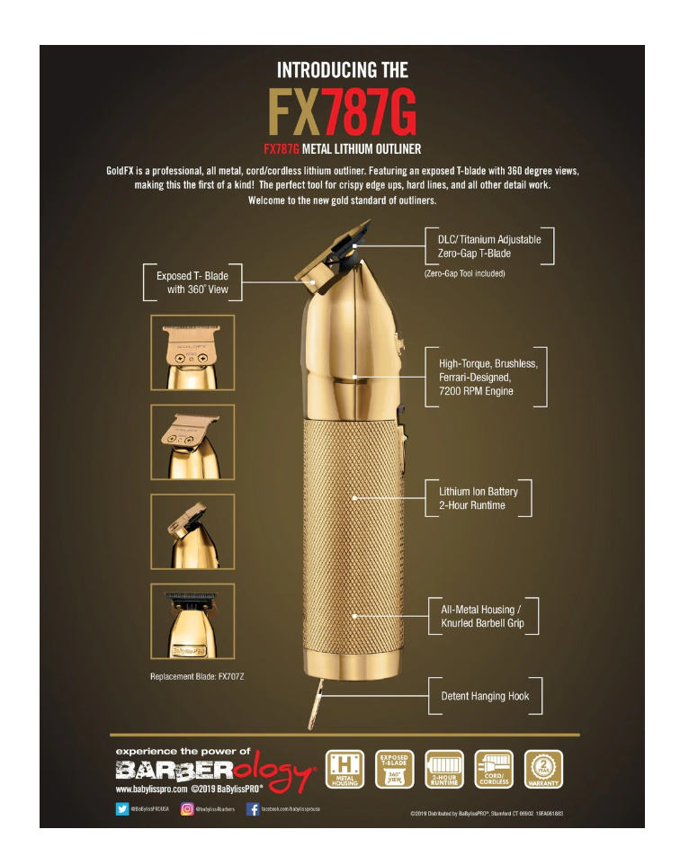 BaBylissPRO Gold FX Skeleton Cordless Trimmer FX787G