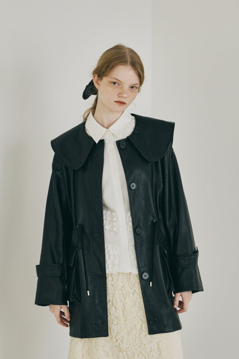 big collar vegan leather jacket – idem