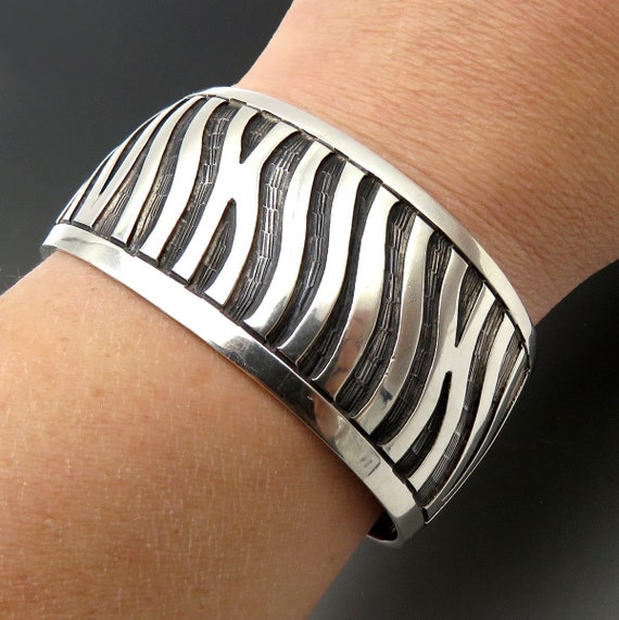 Fine Mexican Sterling Silver Oxidized Siberian Tiger Animal Print