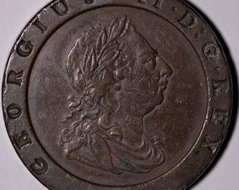 1797年 カートホイール 英国 2ペンス銅貨（国王ジョージ3世を描いた