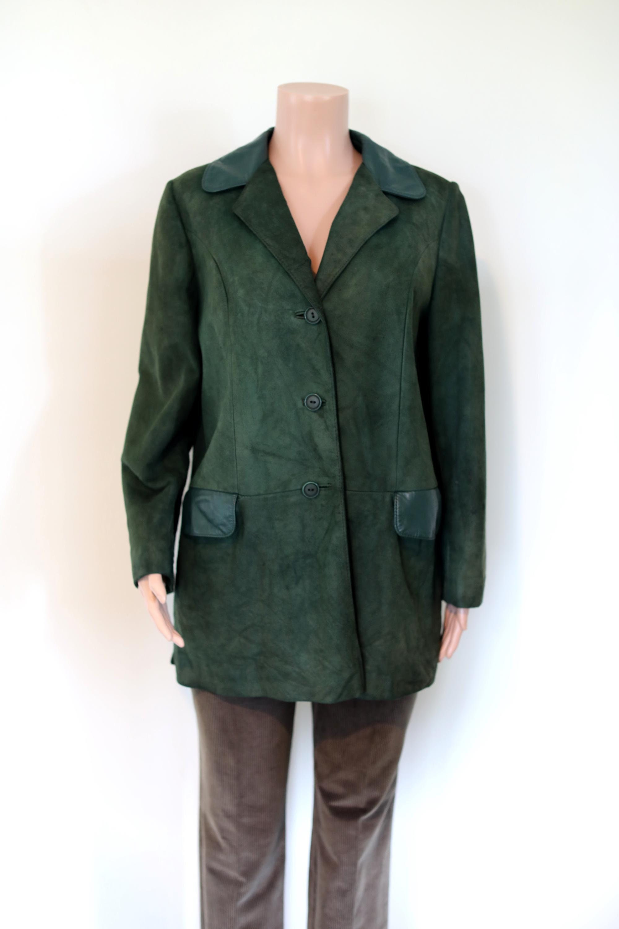 ヴィンテージ 70 年代 スエード ボトル グリーン レザー ジャケット