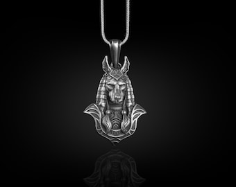 エジプトのアヌビスハンドメイドシルバーペンダントネックレス、親友へ