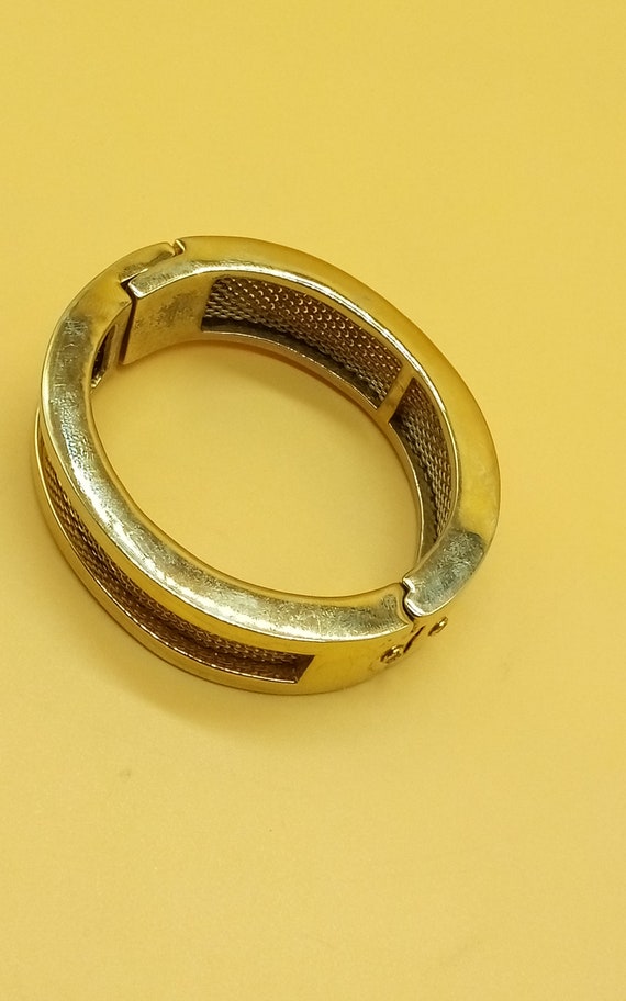 Vintage Ralph Lauren Heavy Gold Tone Hinged Bangle Bracelet With