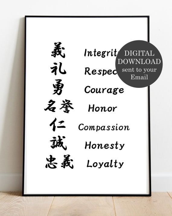Bushido Seven Virtues Print 武士道 Japanese Calligraphy,japanese