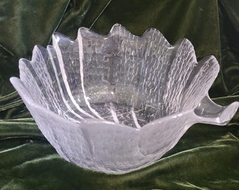Orrefors Eden Crystal Bowl: Lars Hellsten Leaf Design, Swedish Art