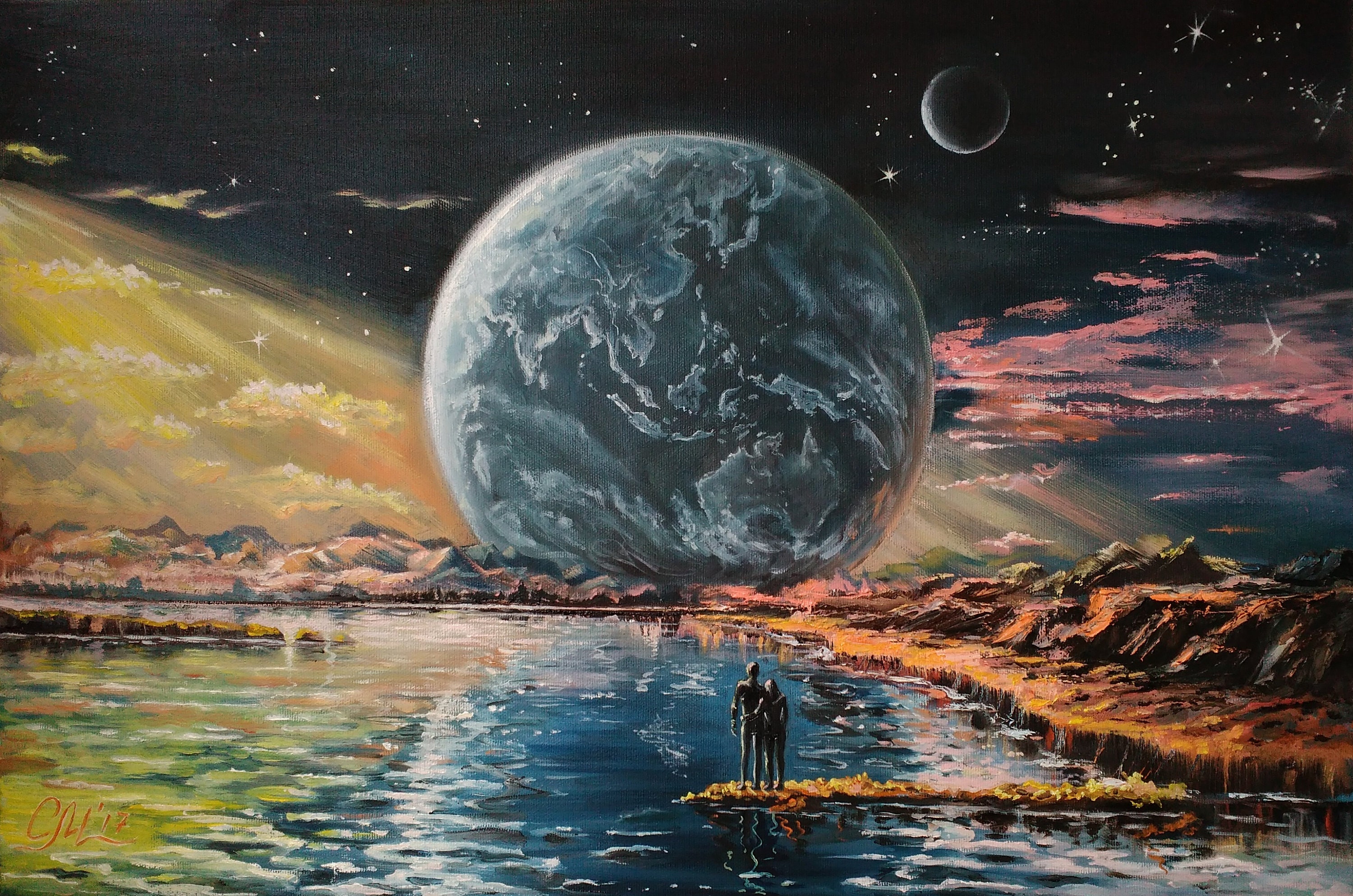 宇宙の絵画 宇宙の壁アート キャンバスに描かれた絵画 特注油絵 銀河の