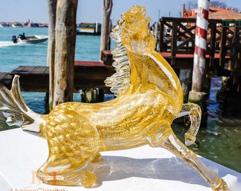 ブルームラーノガラスの馬の彫刻：本物のイタリア製装飾品 - Etsy 日本