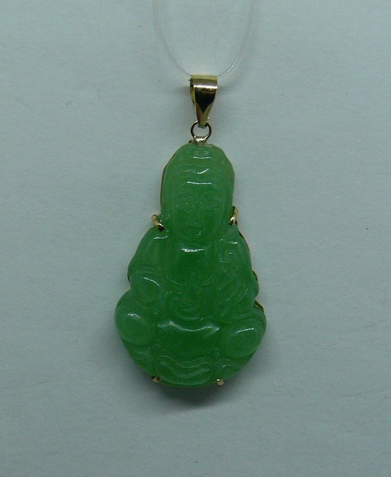 Green Jade Lady Buddha Pendant 14k Yellow Gold - Etsy