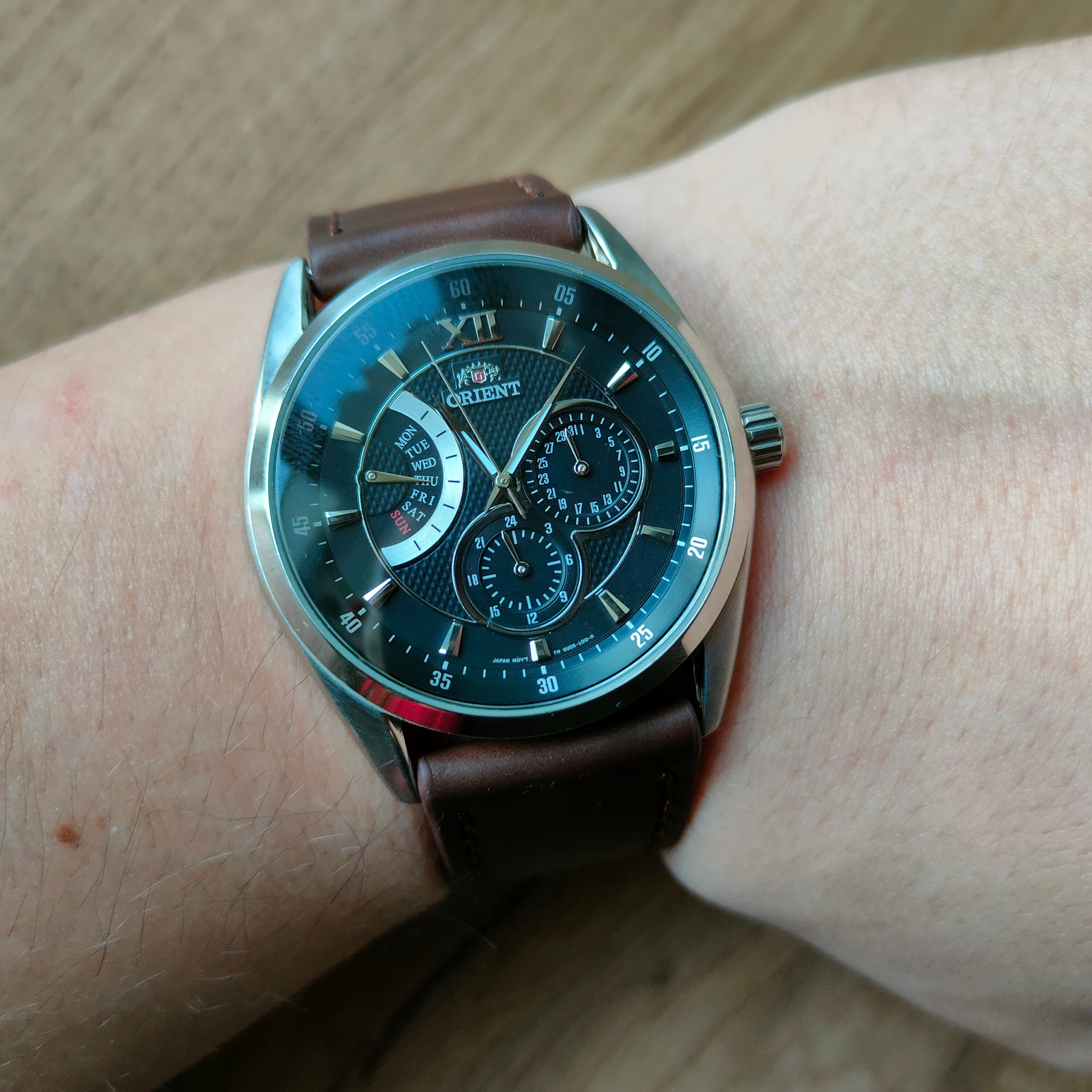 Orient Quartz Watch, Black Big Watch, Japan Watch, Day and Date