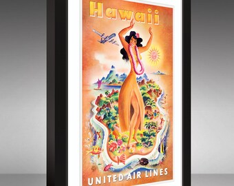 Travel Poster – United Air Lines – Hawaii – Orange (12x18