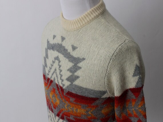 Vintage 70s Pendleton Sweater Wool Southwest Native Indian White