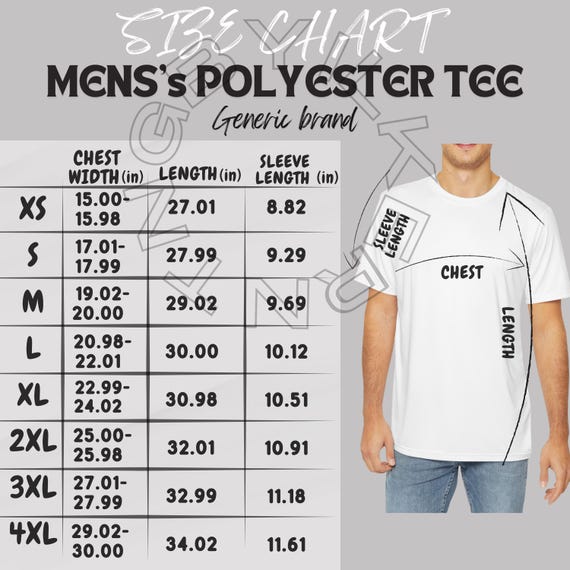 T-shirt Size Chart I Men's Polyester Tee (AOP) Size Chart | Size