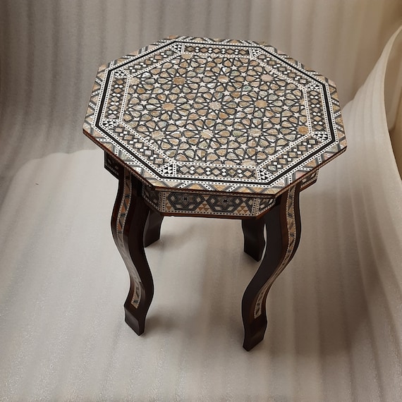 Octagonal .coffee Side Table With Mother of Pearl Inlay / Wooden
