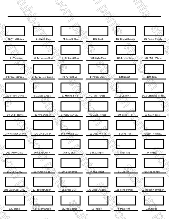 Kingart 424-60 PRO Marker Swatch Template: Color Names (PDF