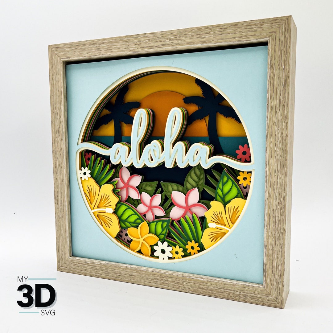 3D ALOHA SVG -hawaiian Shadow Box Svg -beach Svg - Layered