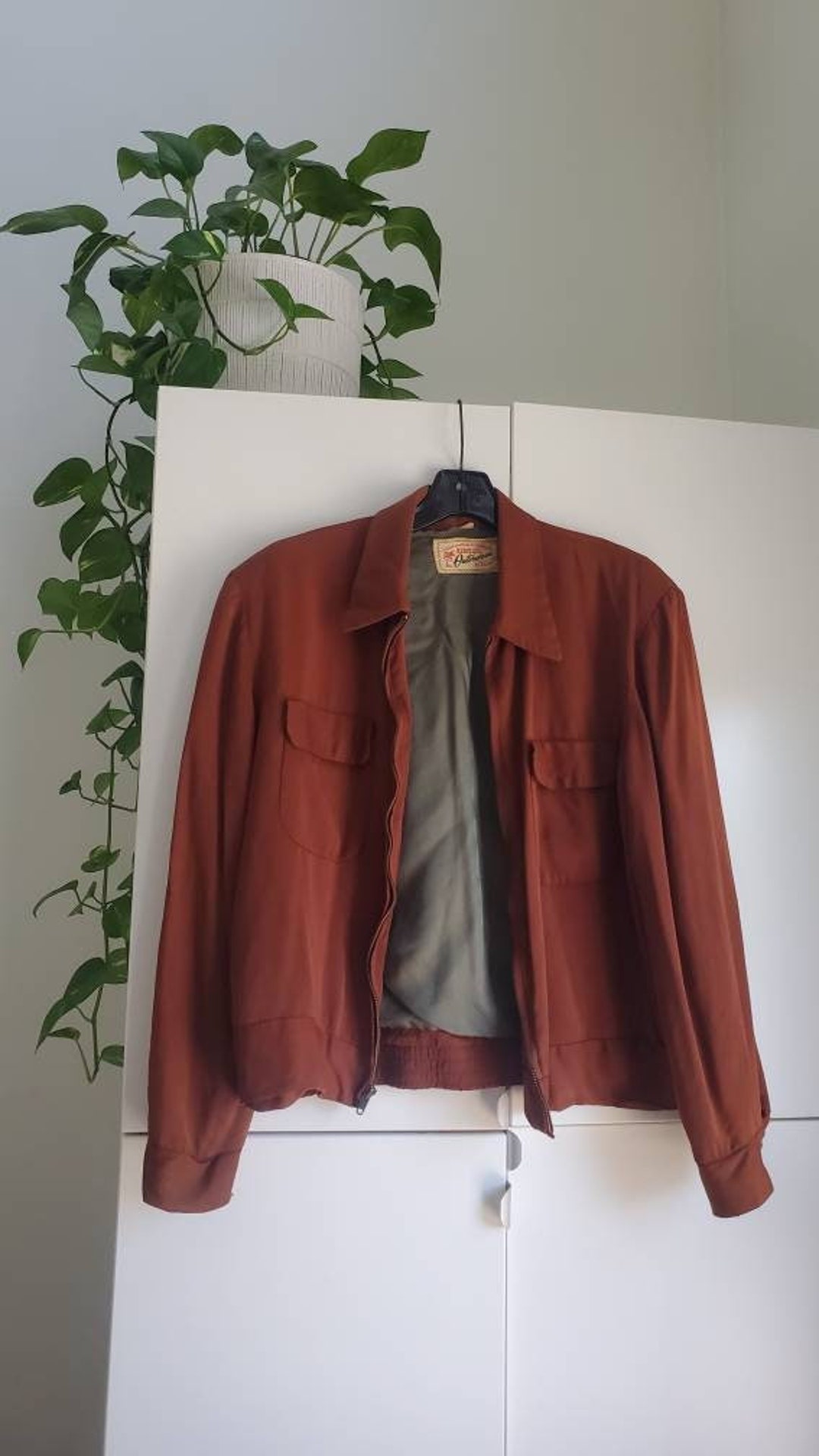 Vintage 40s 50s HERCULES Rust SEARS Gabardine Jacket Talon Ricky