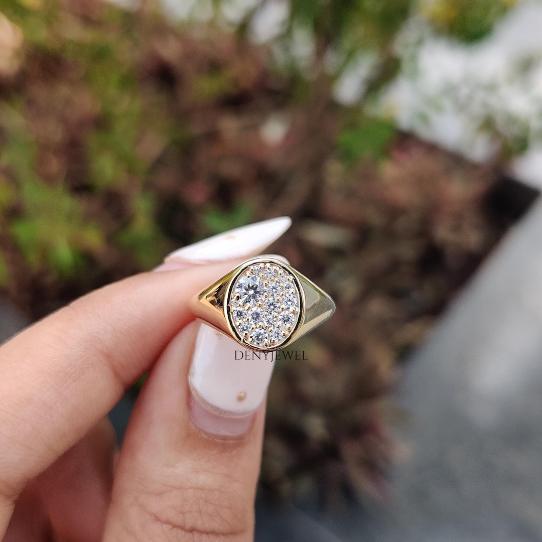 Signet Pinky Ring, Lab Grown Diamond Engagement Ring, Bezel Set