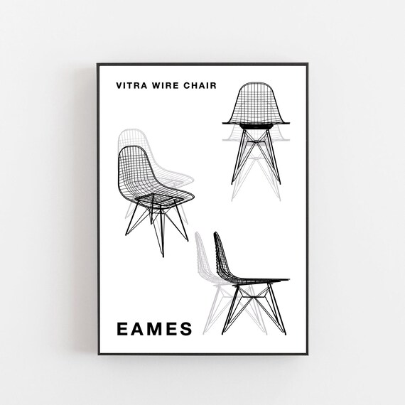Charles Eames Vitra Wire Chair Poster, Vitra Minimalist Poster