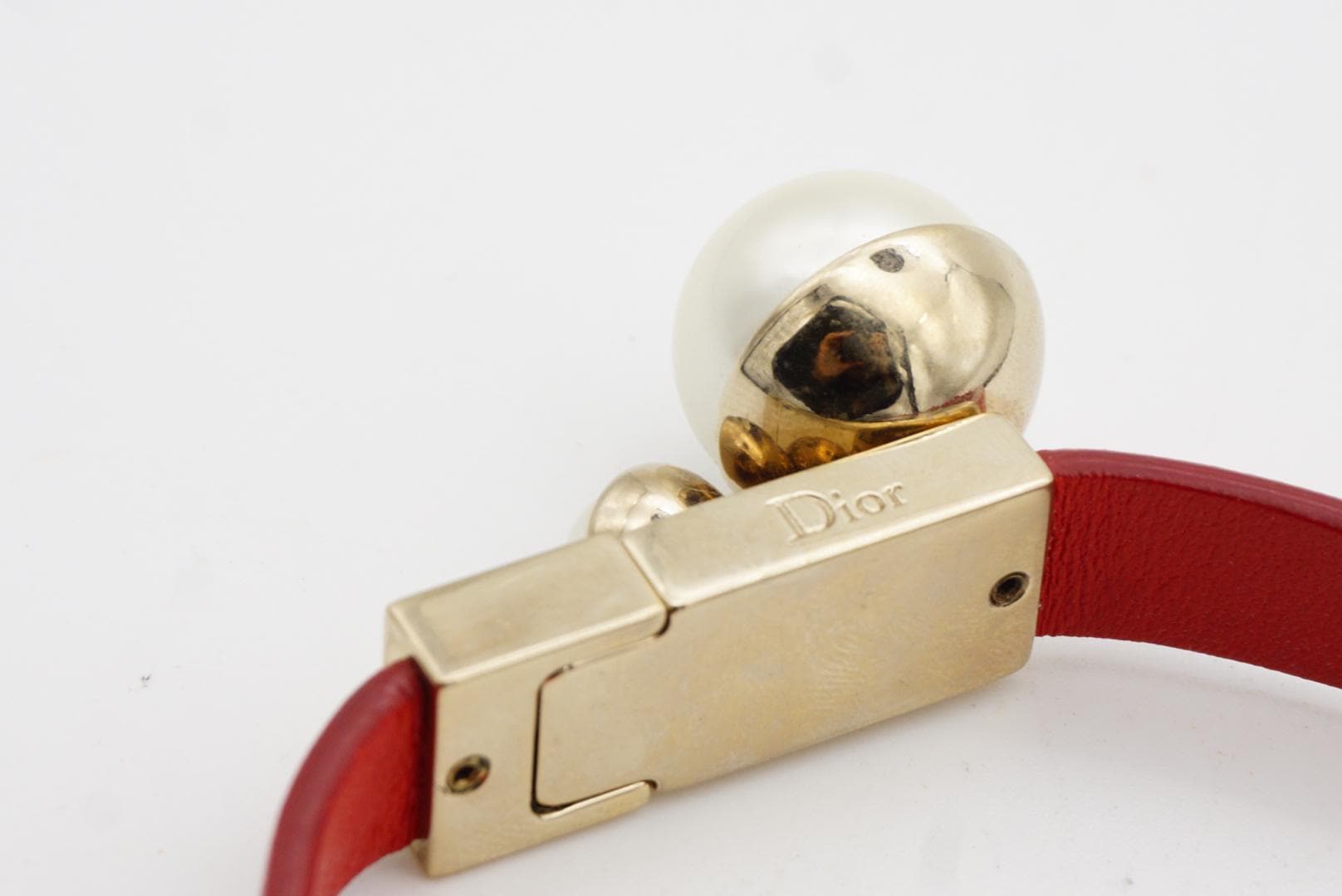 クリスチャン・ディオール トリバレス ホワイトパール レッドレザー