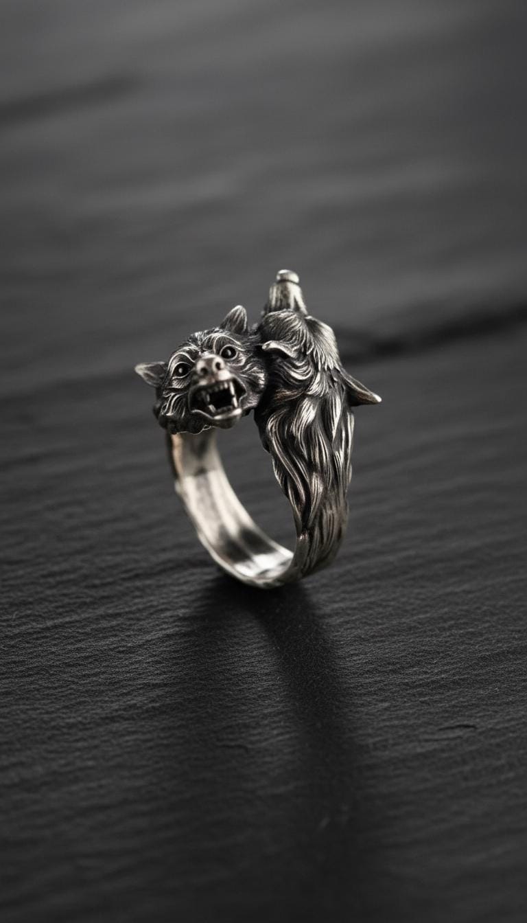 925 Sterling Silver Double Wolf Head Ring - Handcrafted, Unisex