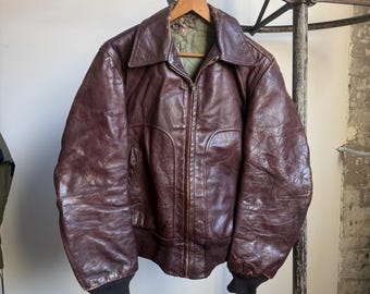 Vintage 50s Leather Bomber Jacket - Etsy