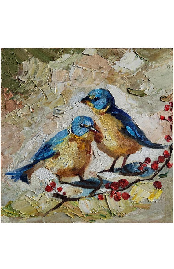 インパスト鳥油絵：モダンパレットナイフアート（10 x 10インチ