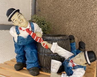 3 Large Vintage Ceramic Hand Painted Statuettes of Laurel & Hardy